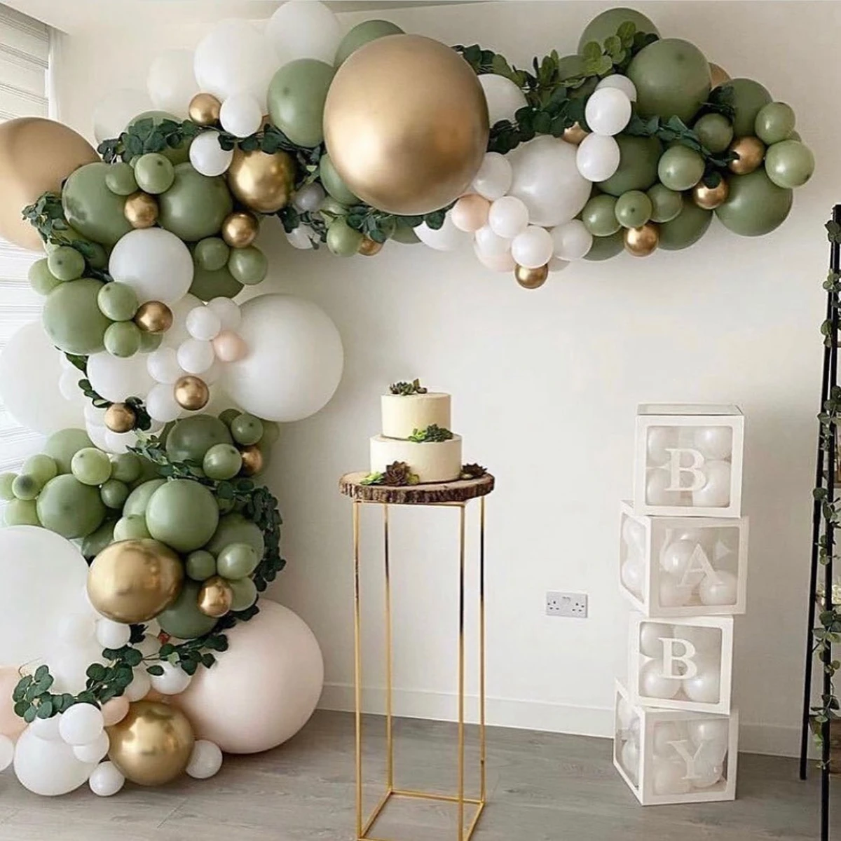 Guirnalda de globos de Metal para ni&ntilde;os, arco de decoraci&oacute;n de globos de cumplea&ntilde;os y boda, color verde y plateado, para fiesta de nacimiento, 167 Uds.-1