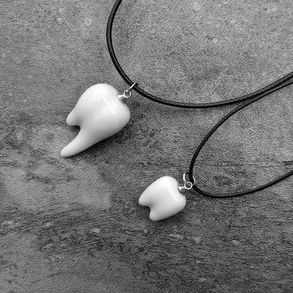 

Tooth Couple Clavicle Necklace Wild Simple Accessories Short Black Student Ceramic Jewelry Personality Nylon Rope Necklace 2020