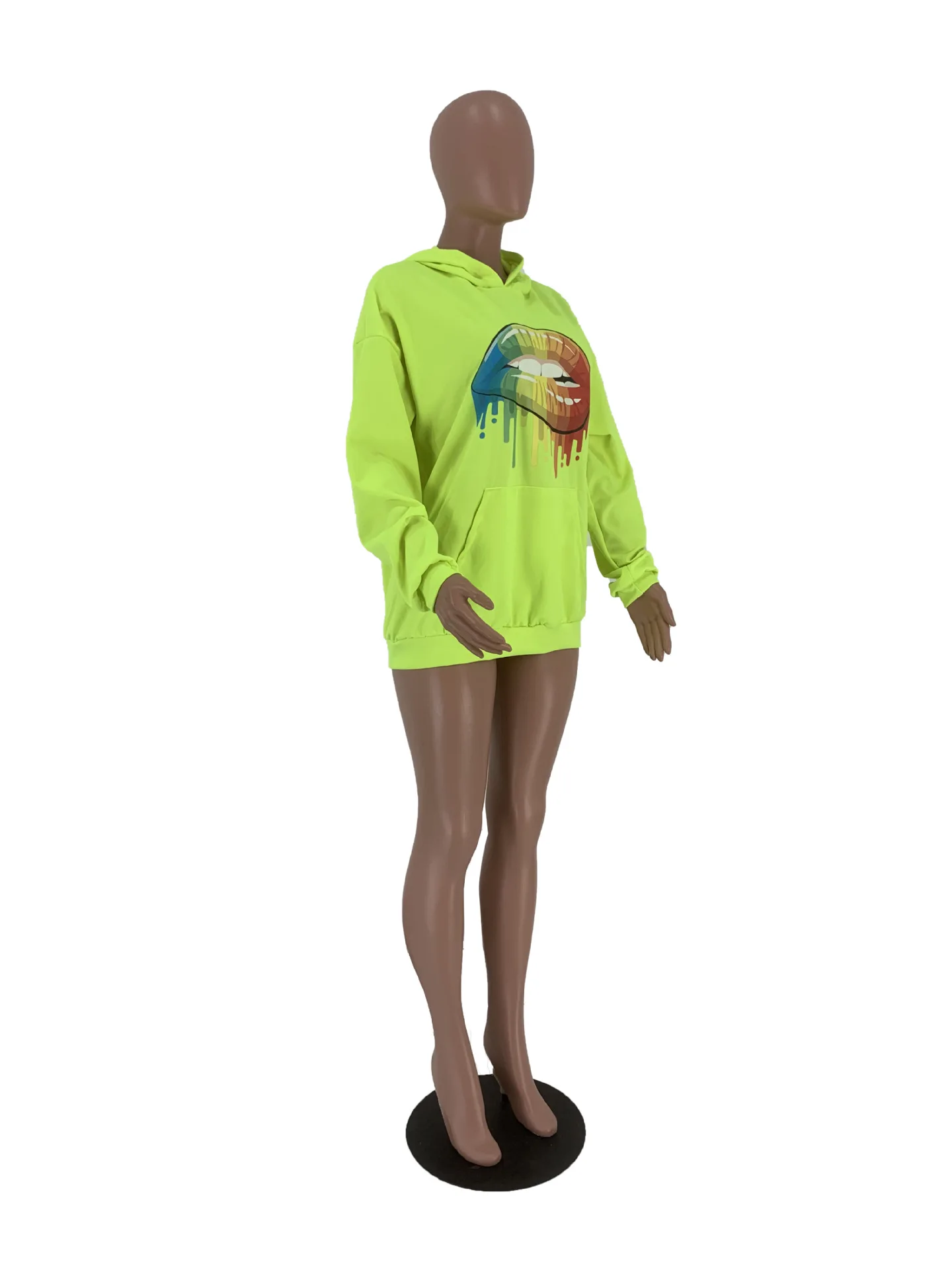 Женская толстовка с капюшоном черная длинная свободная большого размера принтом