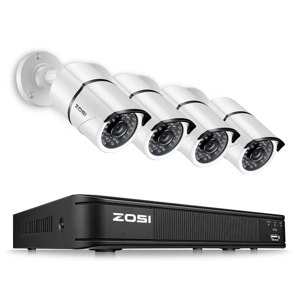 ZOSI Высокое качество 1080P HD уличная камера безопасности Система 1080P HDMI CCTV видео наблюдение 4CH DVR комплект 1 ТБ HDD TVI камера комплект - Цвет: White