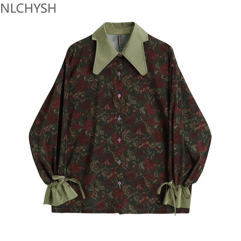 

Autumn Vintage Style Floral Printing Loose Women's Blouse Shirt Korean Casual Long Sleeve Ladies Button Blouses Female Tops