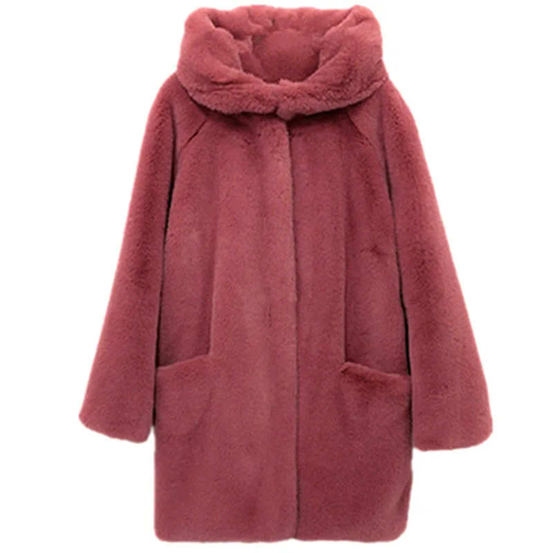 Fur Fashion Temperament Retro Fleece Real Fur Coat 2022 New Winter Casual Thick Warm Hooded Women Fur Coat High Quality NBH458