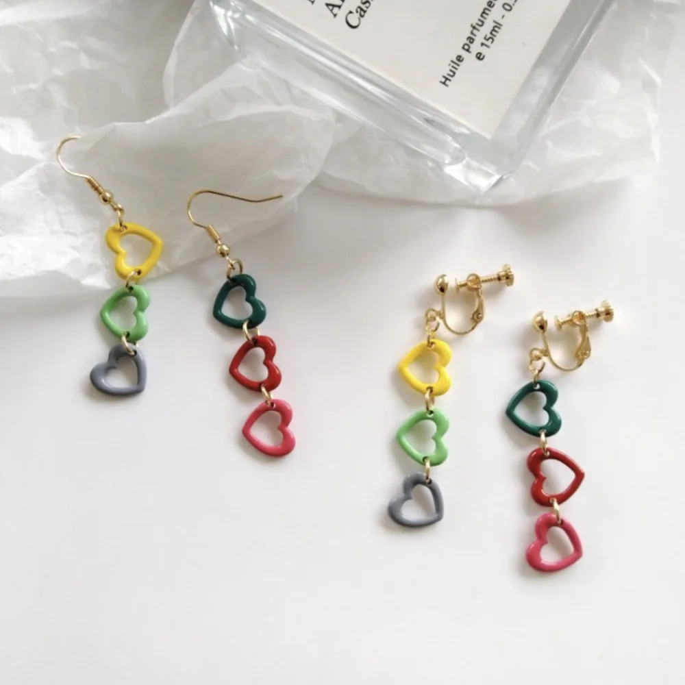 Милые серьги E-Ling карамельных цветов Мультяшные сердца висячие для женщин и