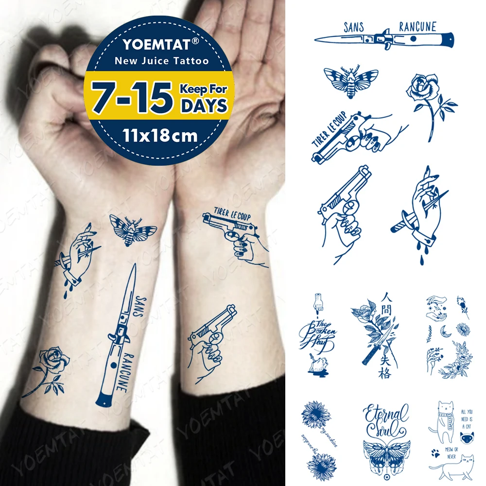 

Juice Lasting Waterproof Temporary Tattoo Sticker Knife Gun Rose Flower Bee Blood Flash Tatoo Male Ink Body Art Fake Tatto Women