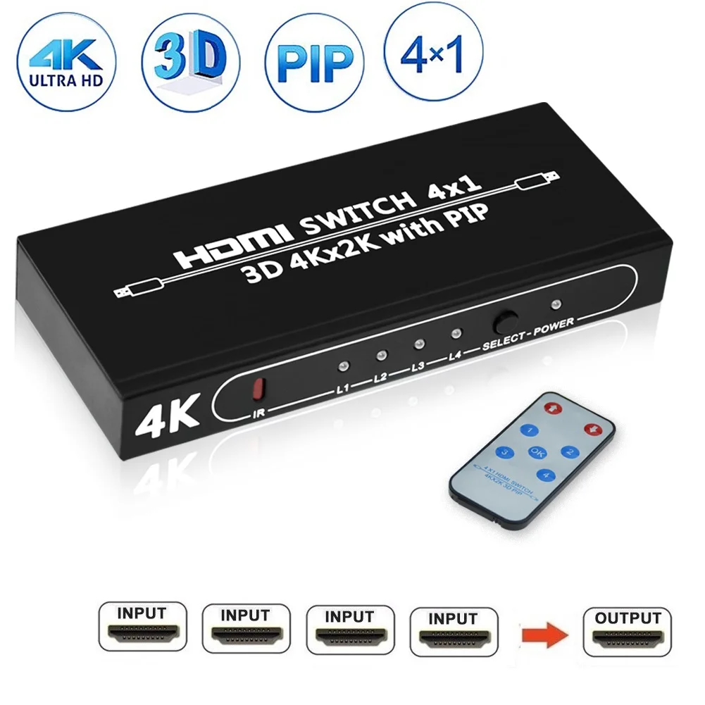 4K HDMI переключатель SGEYR 4 порта коммутатор в 1 выход PIP Переключатель с ИК пультом