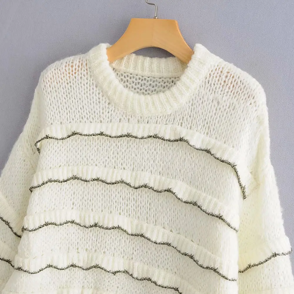 Женский свободный свитер с оборками Элегантный Повседневный пуловер круглым