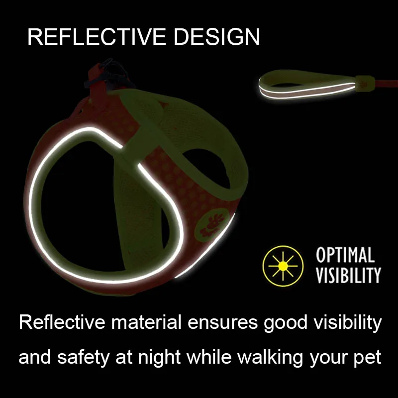 Комплект шлейки и поводка MySudui для маленьких собак кошек светоотражающая Мягкая