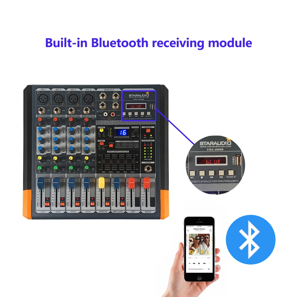 STARAUDIO 4 канальный Миксер с функцией прямого звука аудио MP3 USB Bluetooth студийная