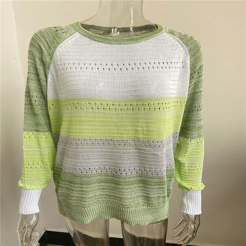 

2020 new sweater women autumn and winter fashion solid color stitching sweater shirt casual hit color round neck sweater women