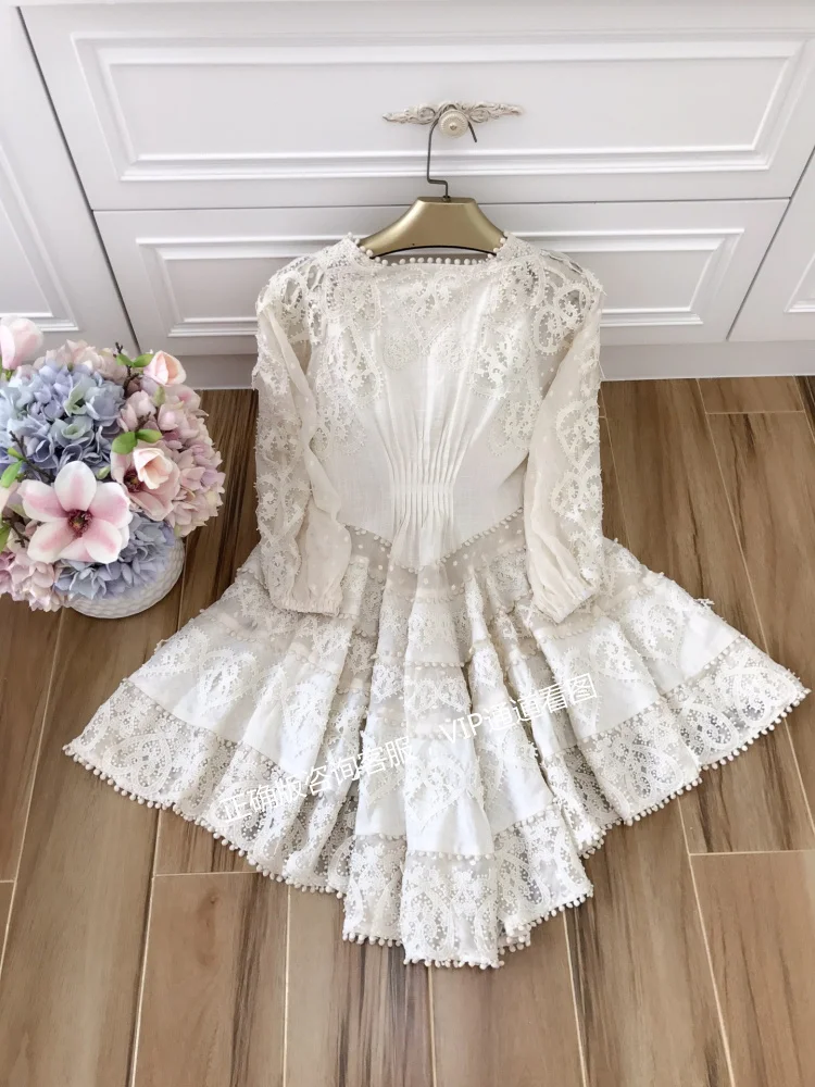 Белое Кружевное дизайнерское платье с глубоким V образным вырезом женское