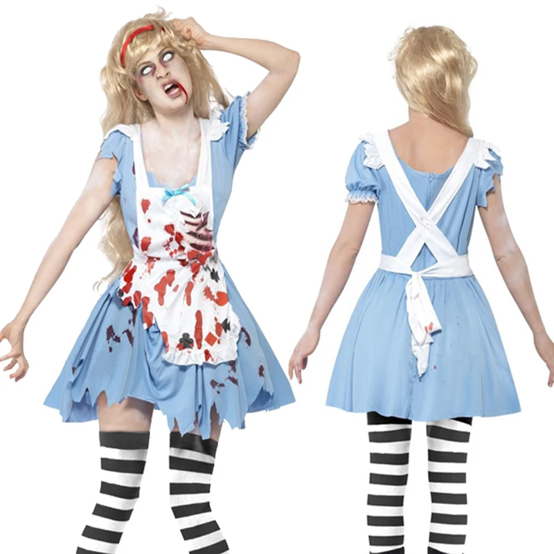 Хэллоуин страшный зомби горничной взрослый женский кровавый костюм ужас фартук