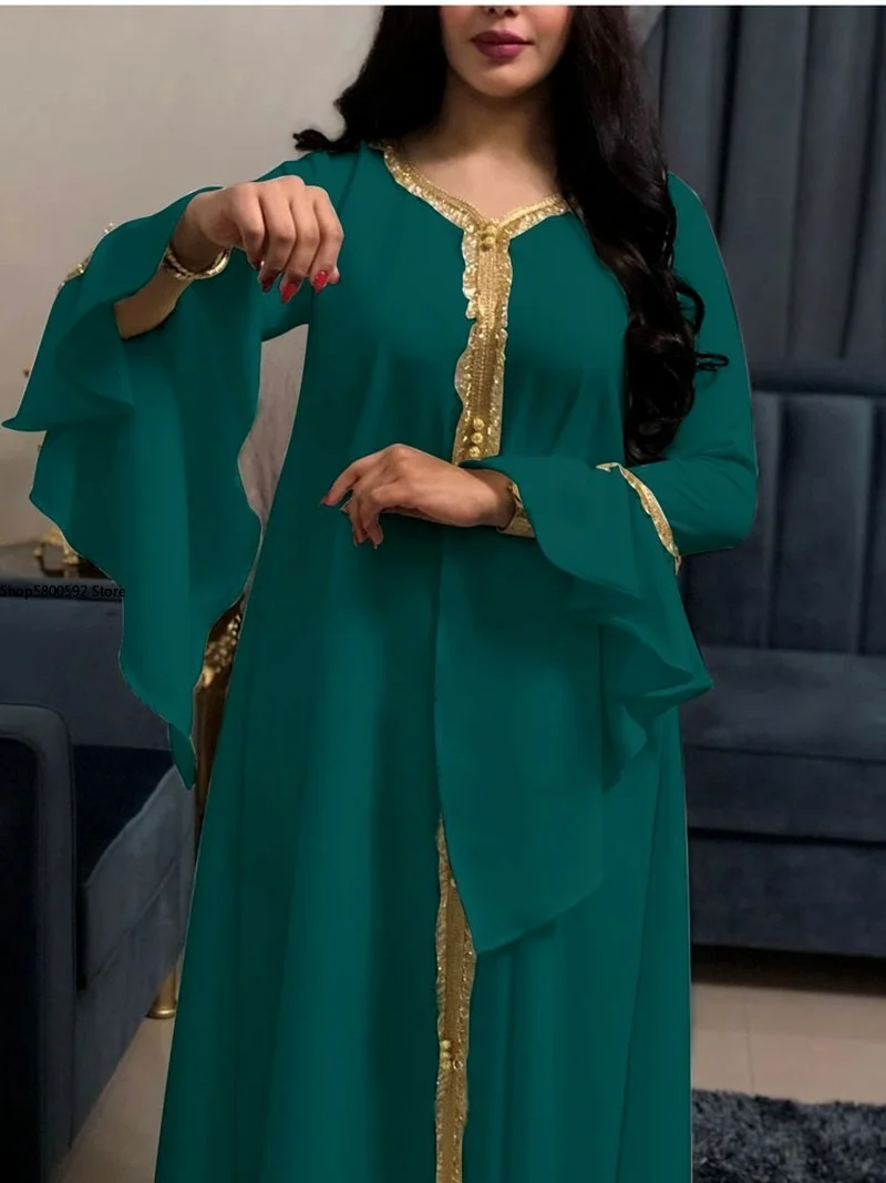 Eid Dubai Abaya платье Jalabiya для женщин Модный с расклешенными рукавами мусульманский