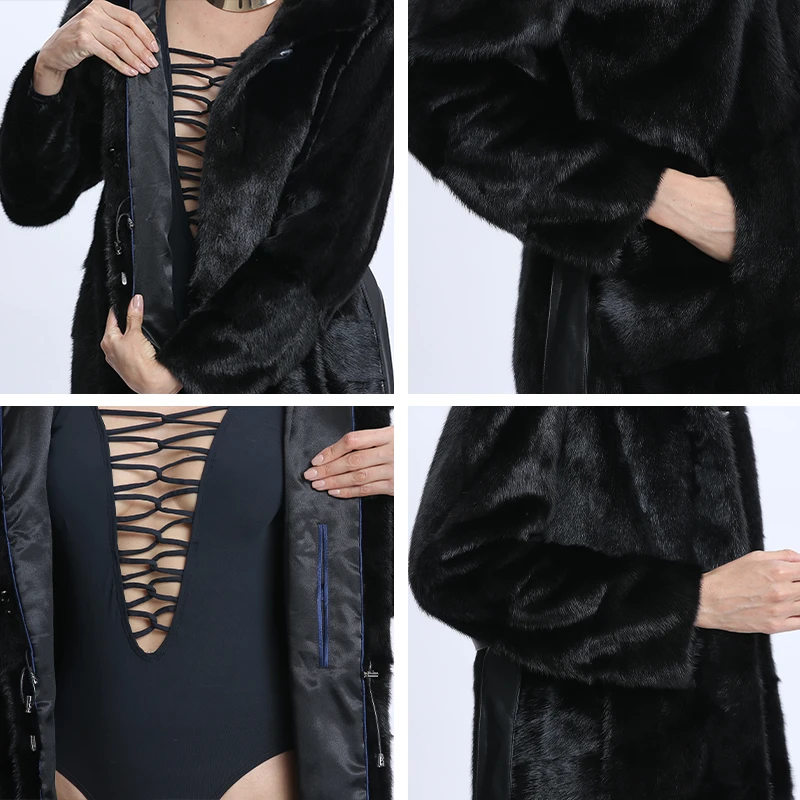 

Winter Natural Mink Fur Jackets Female Real Mink Fur Coats Women Long Genuine Mink Coat With Hood Luxury Ladies Jacket With Belt