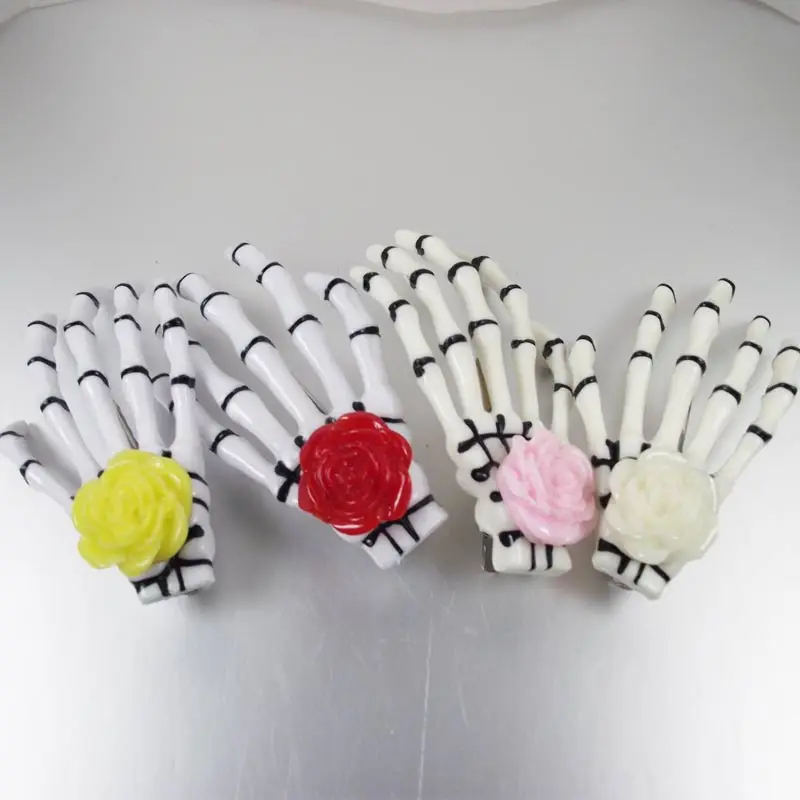 24pcs Free Shipping Fashion Rose Flower skeleton claws skull hand hair clip Zombie Punk Horror hairwear hairpin bobby pin - купить по