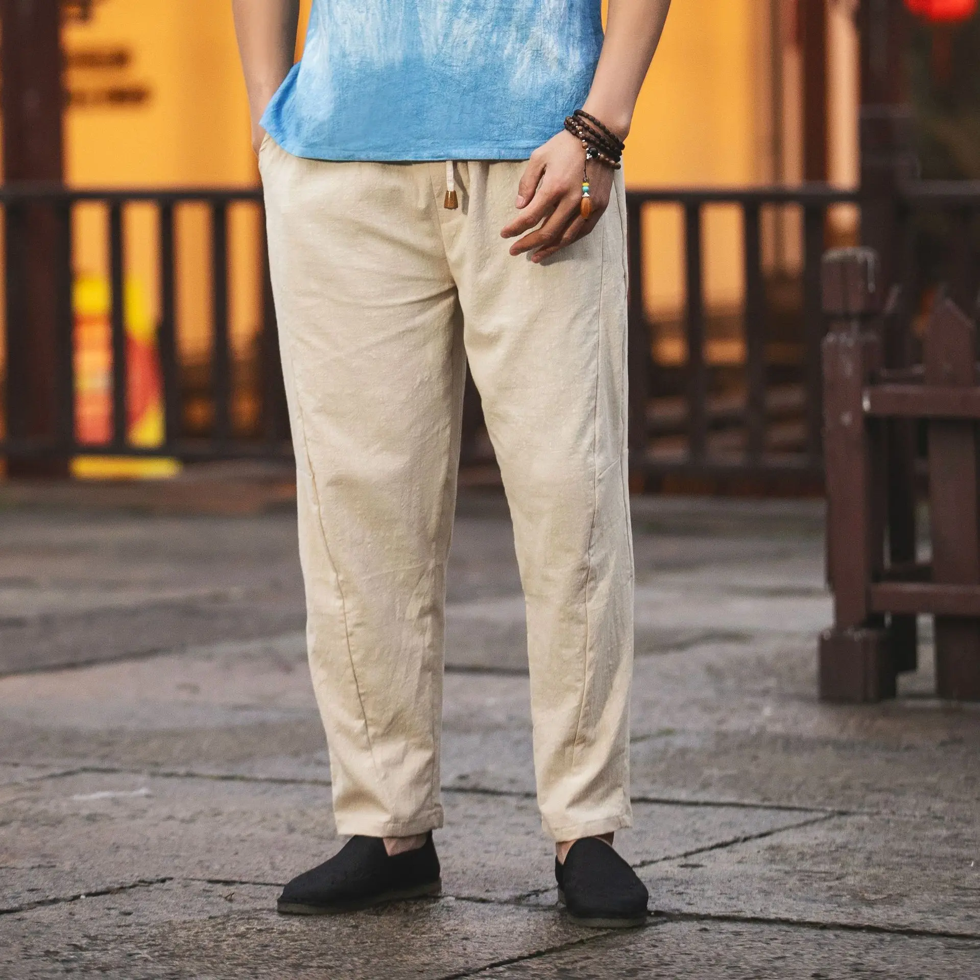 Шаровары мужские в традиционном китайском стиле повседневные однотонные