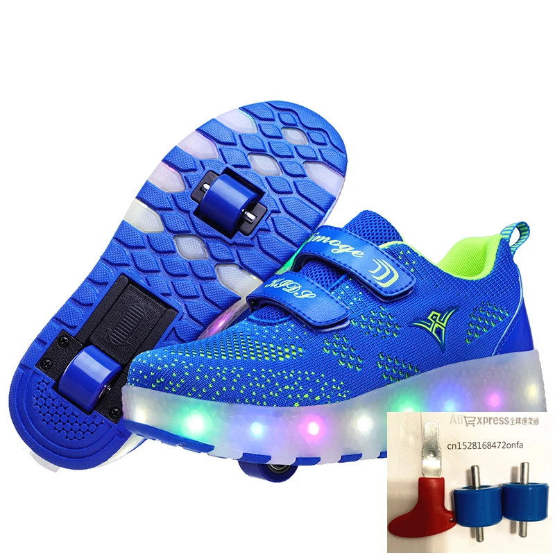 Blue Heelys новинка 2019 USB зарядка светодиодные цветные детские модные кроссовки с