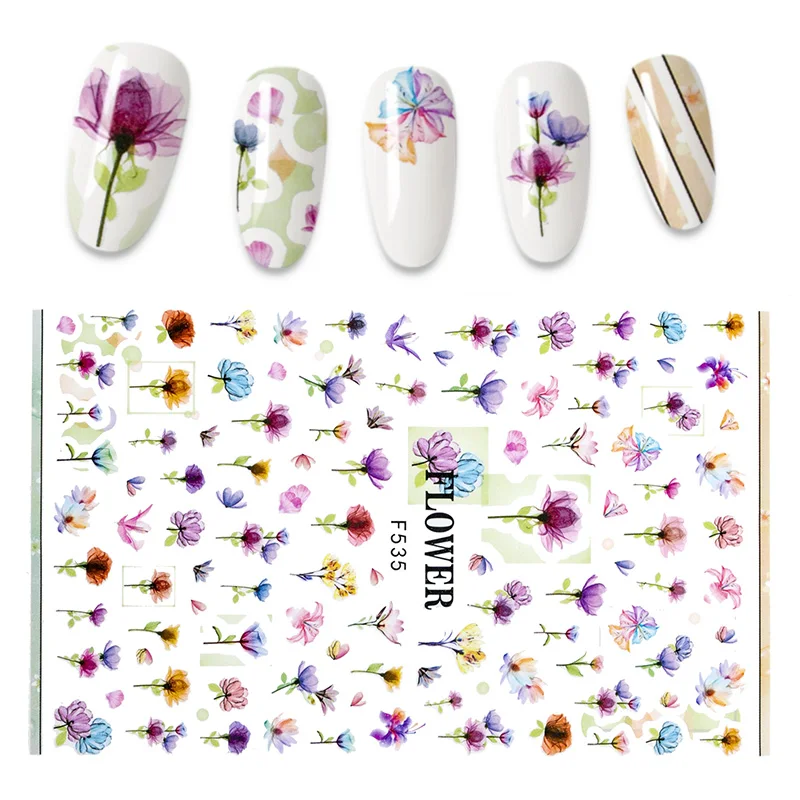 

3D Цветочные наклейки для ногтей, клейкие Переводные листья, дизайнерские украшения для ногтевого дизайна, маникюрная фольга переводные нак...