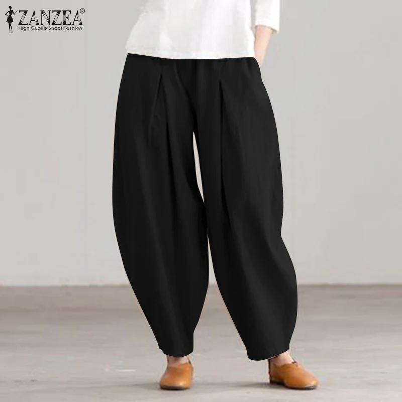

Stylish Wide Leg Pants Women Autumn Trousers ZANZEA 2022 High Elastic Waist Long Pantalon Palazzo Female Pleated Turnip Oversize