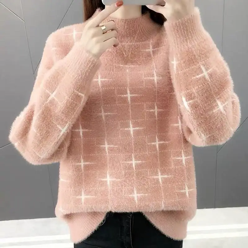 Осень зима женские повседневные теплые свитера с круглым вырезом мохер длинный