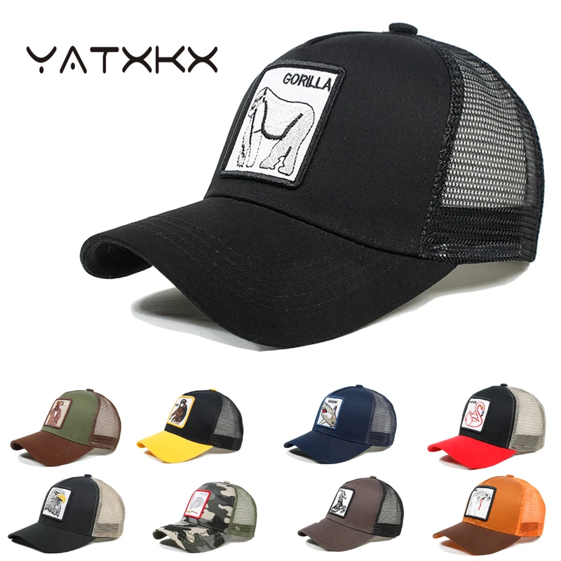 

[YaTxKx] Summer Unisex Embroidered Animal Men Baseball Caps Women Breathable Mesh Snapback Hats Men's Trucker Hats Cap шапка