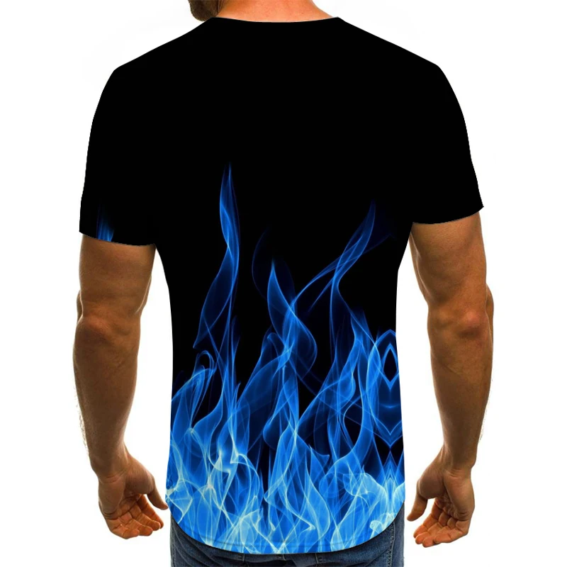 

2020 new flame men's T-shirt summer fashion short-sleeved 3D round neck tops smoke element shirt trendy men's T-shirt