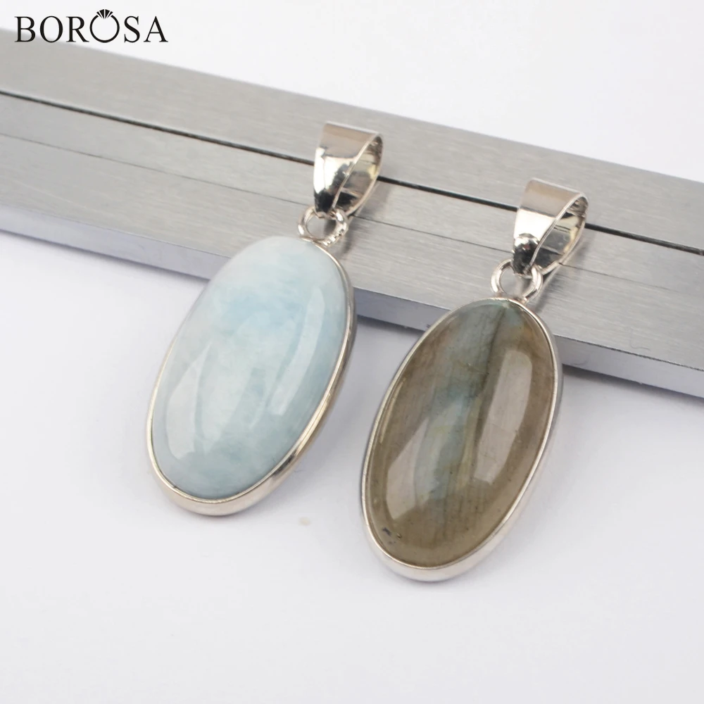 

BOROSA Oval Labradorite Blue Chalcedony Pendant for Necklace Retro Natural Gems Stones Charms Jewelry for Women WX1523