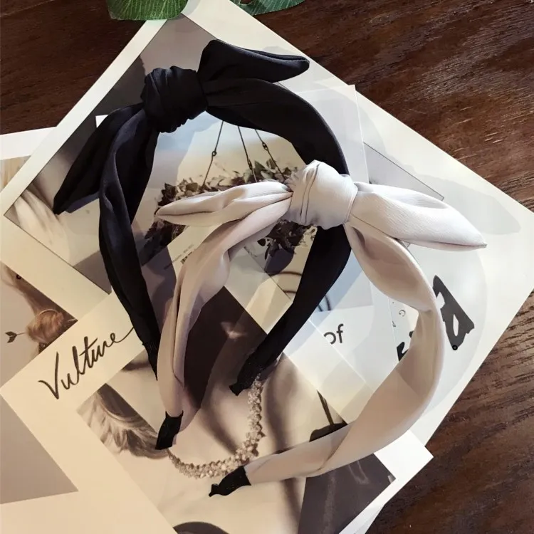 Однотонные большие повязки на голову с бантом для женщин аксессуары волос Корея