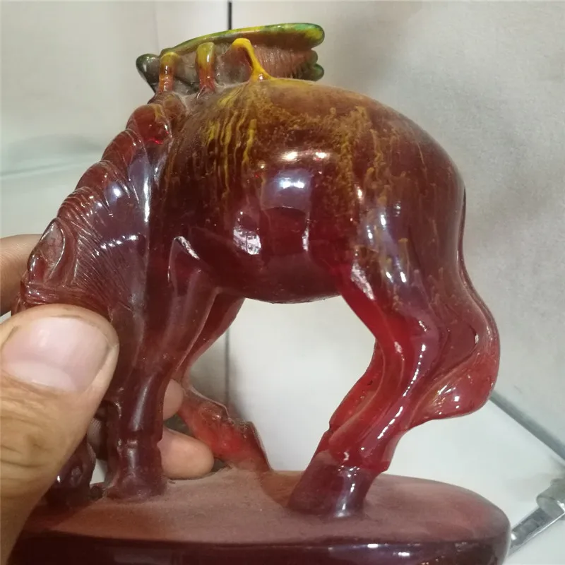 Сборная китайская статуя летающей лошади 2 старинные янтарные украшения|chinese