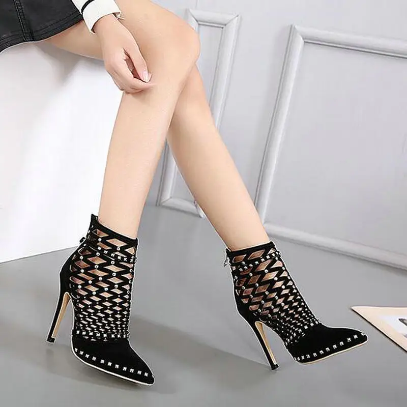 

New Arrival Roman Sandals European Cut Outs Gladiator Rivet High Heels Sexy Genova Stiletto Ankle Cool Boots Ladies Party Shoes