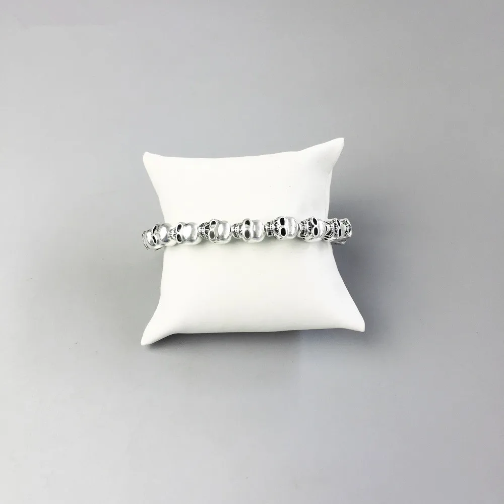 Браслет из стерлингового серебра 925 пробы с черепом и бусинами эластичный