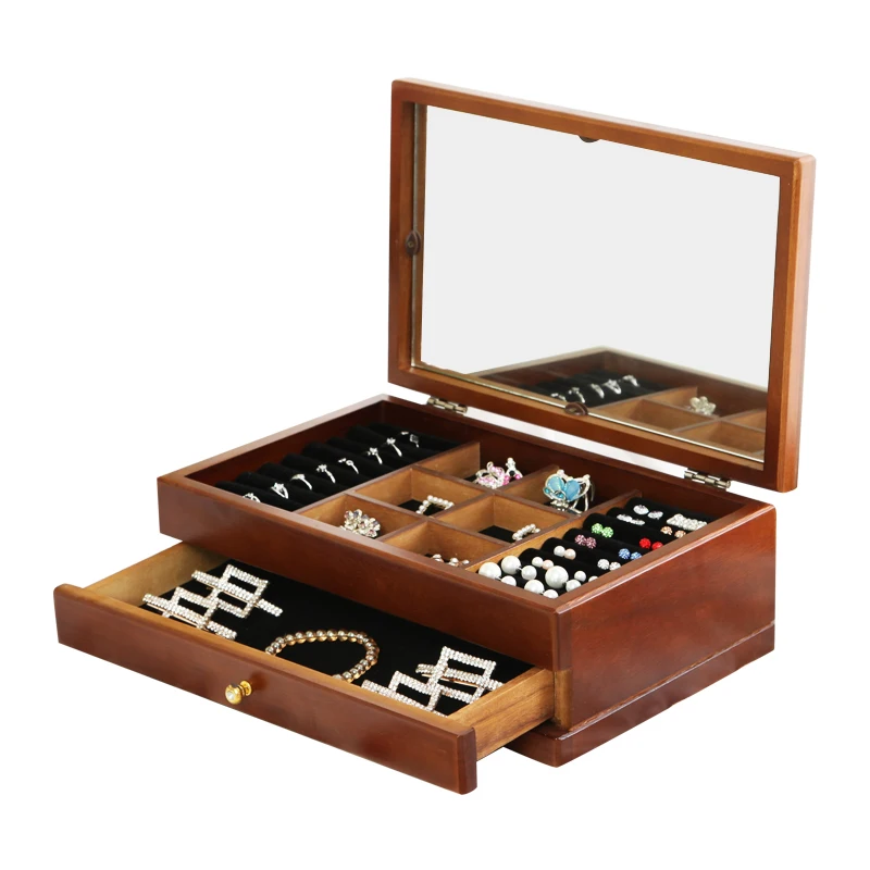 

Wooden Jewelry Box Organizer Jewelry Storage Case Gift Casket Earring Rings Necklace Jewellery Case