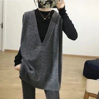 medium length korean simple casual loose sweater women versatile deep neck sleeveless vest top