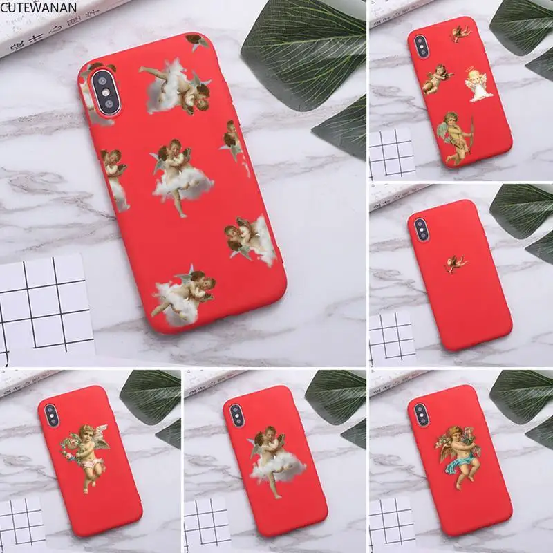 

Renaissance angels Phone Case For iPhone 12 mini pro MAX 11 Pro X XR 7 8 6 Plus Candy Color red Soft Silicone Cover