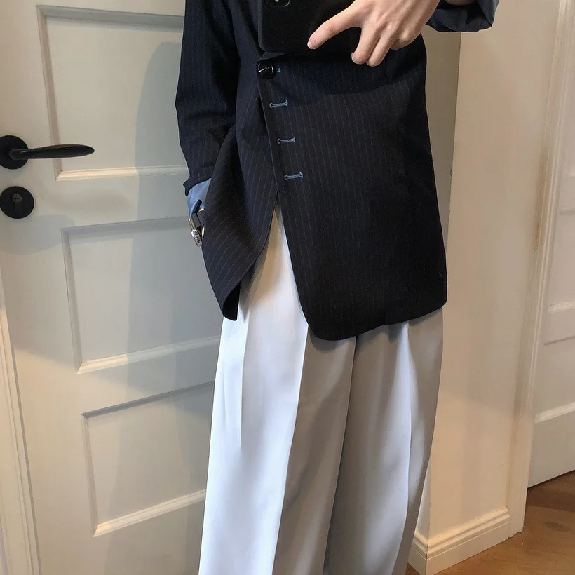 

2021 Spring New Trendy Suits Outwear Asymmetric Slant Black Women Blazer Korea High-quality Stripes Loose Ladies Coat