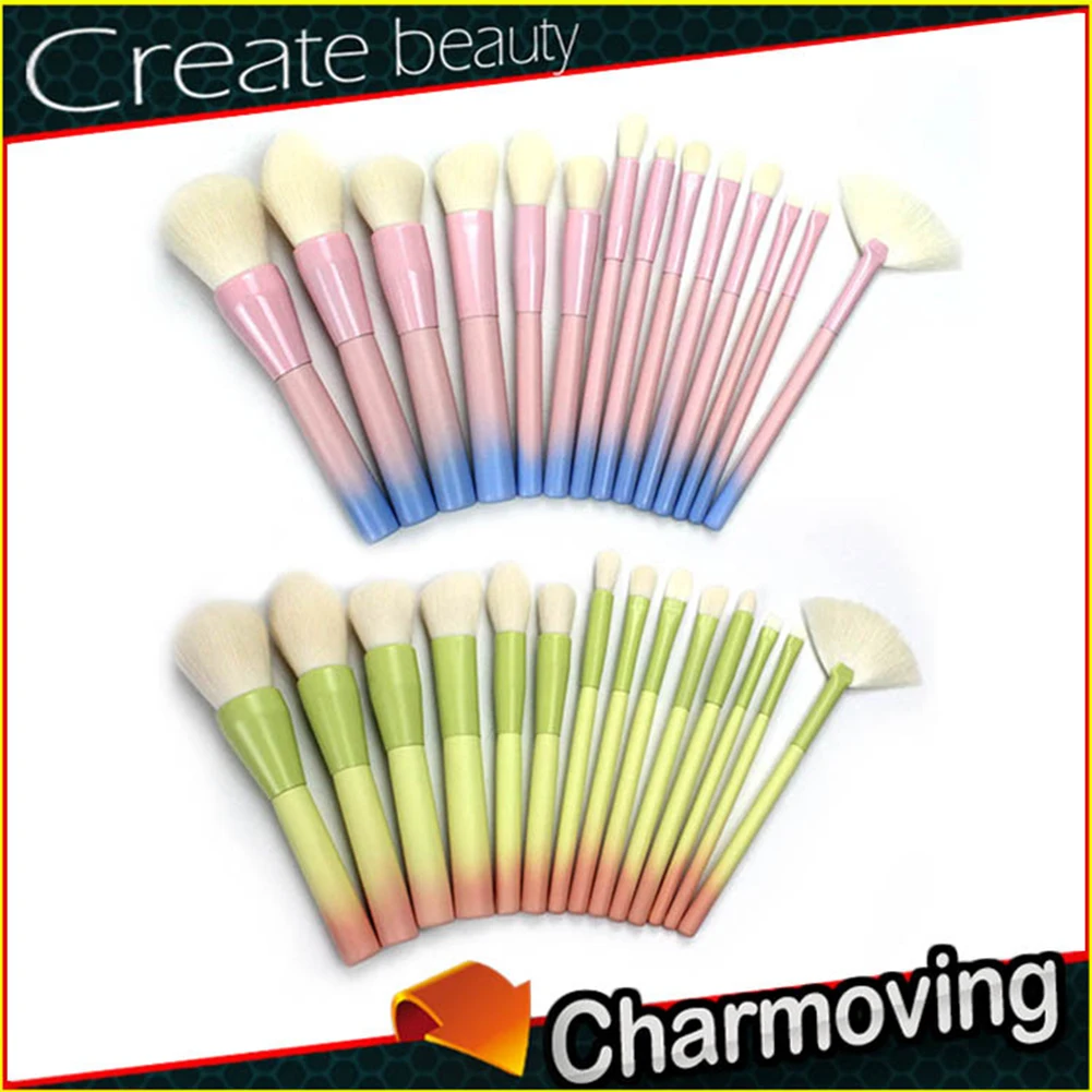 

14pcs Practical Professional Portable Long Gradient Color Easy Clean Round Handle Powder Blending Facial Soft Makeup Brush Set