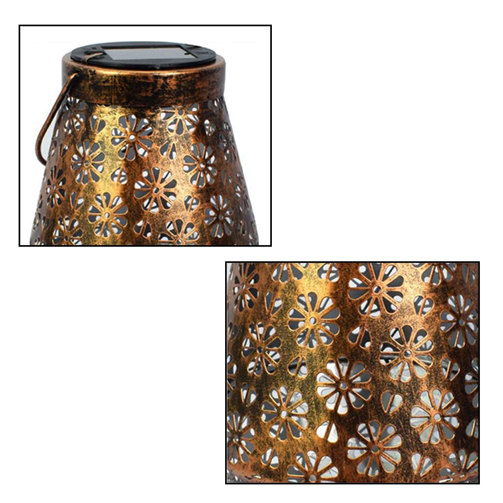 

Solar Garden Metallic LED Solar Light Hollow Lantern Hanging Lamps Outdoor Garden Decoration Solar Lights Handle