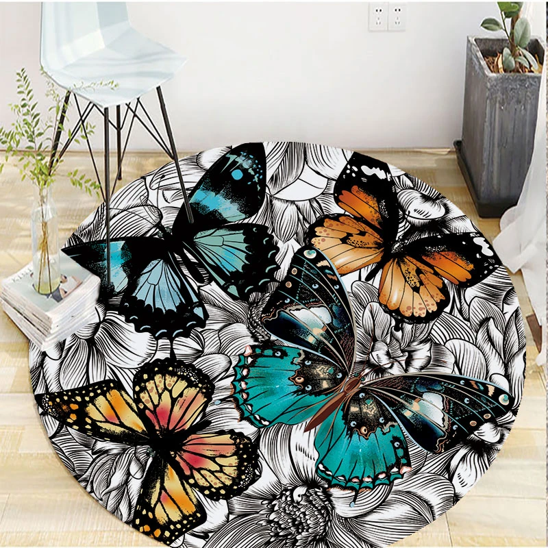 Круглый ковер большого размера 150 см мультяшная бабочка домашний декоративный