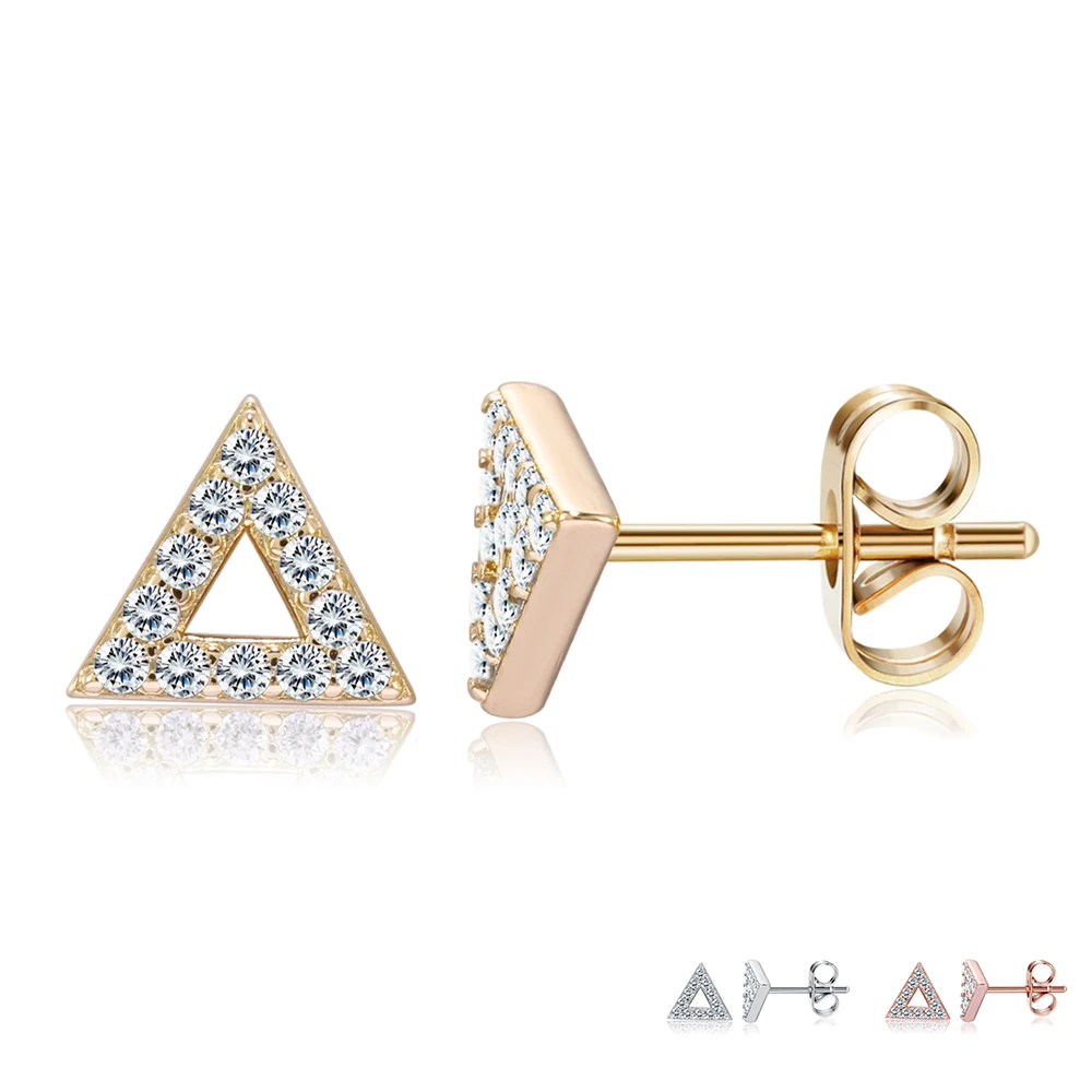 

ZEMIOR 3 Colors Geometric Triangle Small Stud Earrings For Women 5A Clear Cubic Zirconia Earring Birthday Female Fashion Jewelry