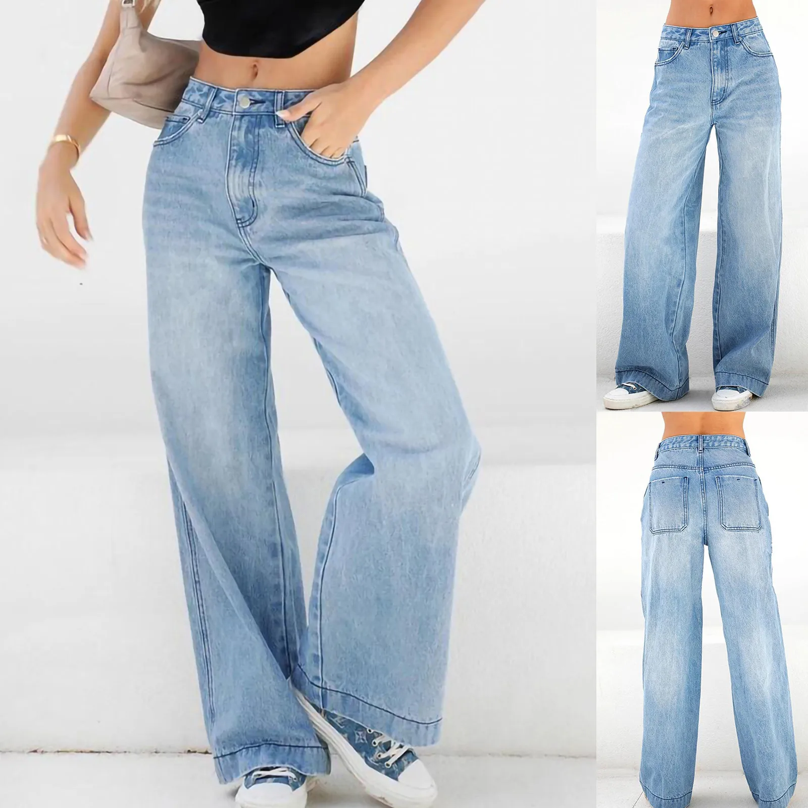 

Jeans For Women 2021 Woman Pants Fashion Mid Ripped Denim Frayed Hem Casual Jeans Denim Trousers Straight Women Pants