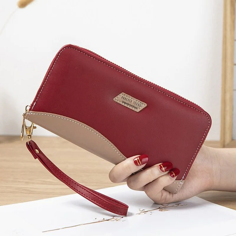 Candy Color PU Leather Long Women Wallet High Quality Stitching Change Purse Card Holder Bags Cell Phone Zipper Wallet