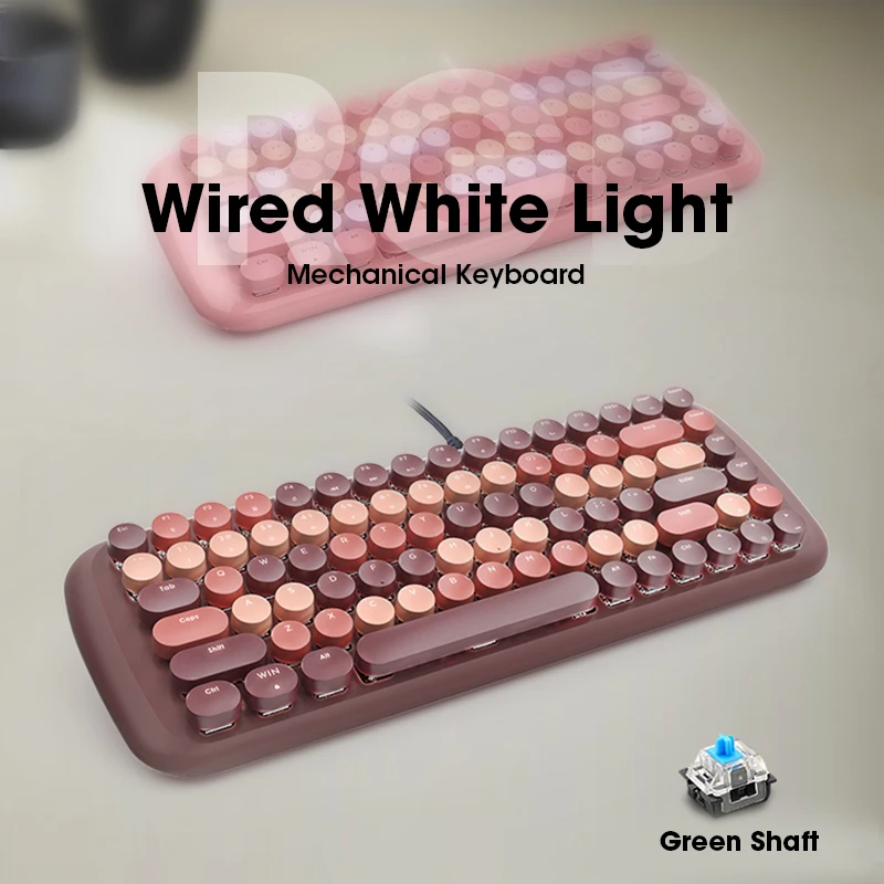 cute mechanical keyboard wired punk round keycaps blue switch pc gamer keyboards with backlight for pc laptop notebook mac free global shipping