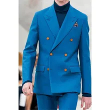 Rpyal Blue Men Suits Handsome Double Breasted Wedding Tuxedo Jacket Blazer Costumes Hommes Groom Formal Tailored Pants Suits Set (2)