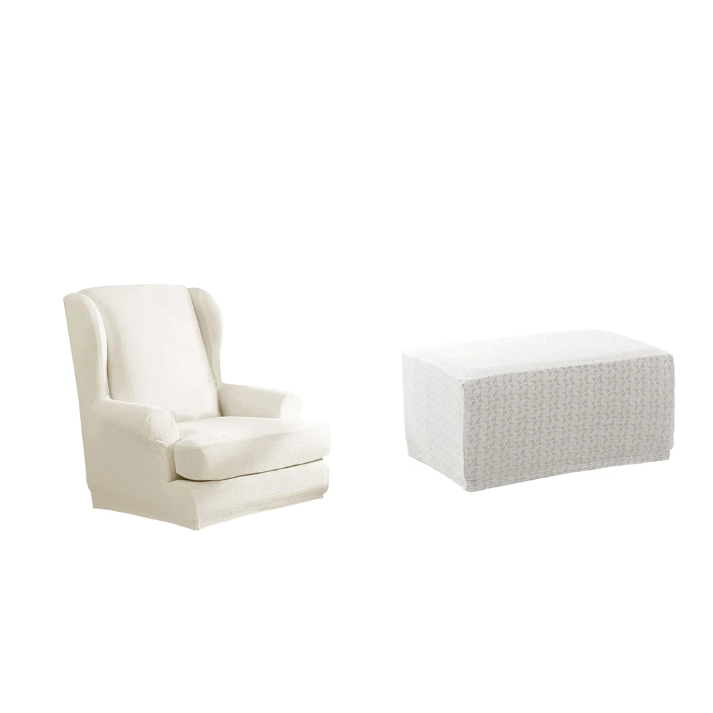 

Windmill Elastic Wing Chair Slipcover Footstool Cover Stretch To Fit White_1