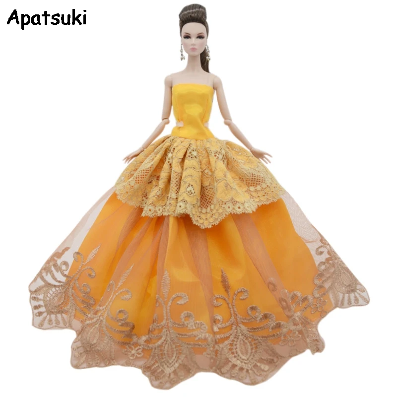 

Yellow Lace Wedding Dress For Barbie Doll Outfits Party Gown Fashion Doll Clothes For 1/6 BJD Dolls Accessories Kids Toys