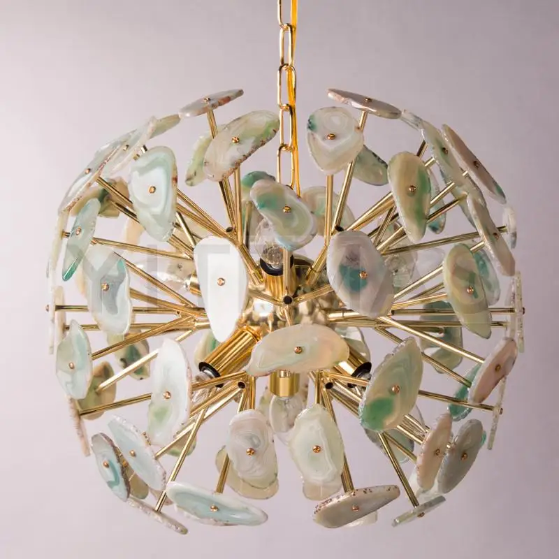 Antique natural agate stone chandeliers gold home office italian chandelier lighting kitchen foyer living room dining retro | Лампы и