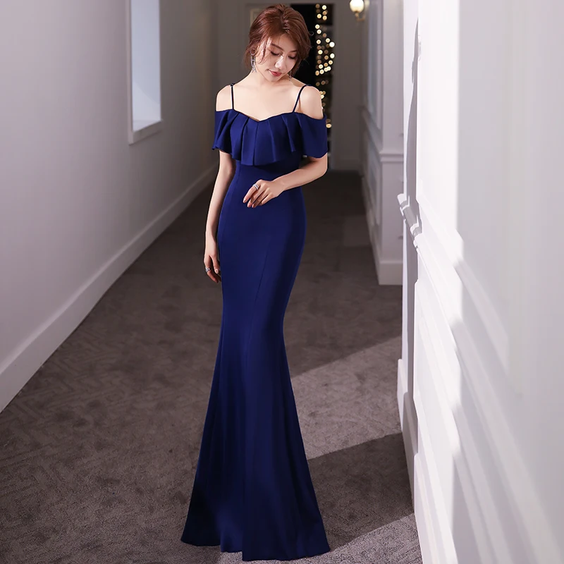 

Simple Spaghetti Strap Evening Dress Female 2020 New Fashion White Banquet Lady Mermaid Gown Sweet Romantic Vestidos De Fiesta