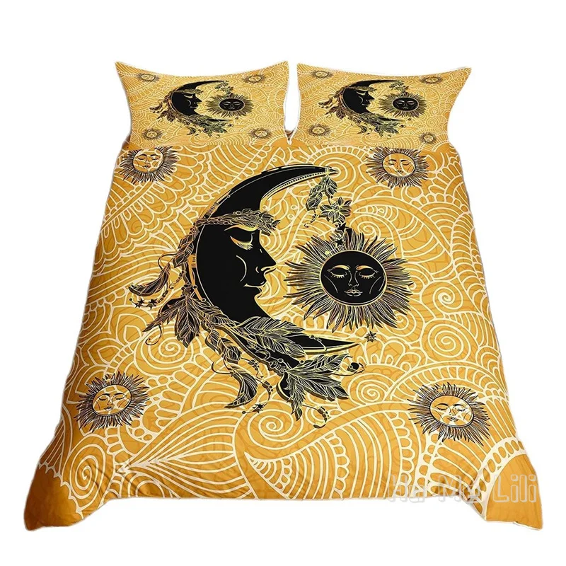 Комплект постельного белья с золотым солнцем и луной в стиле бохо | Дом сад