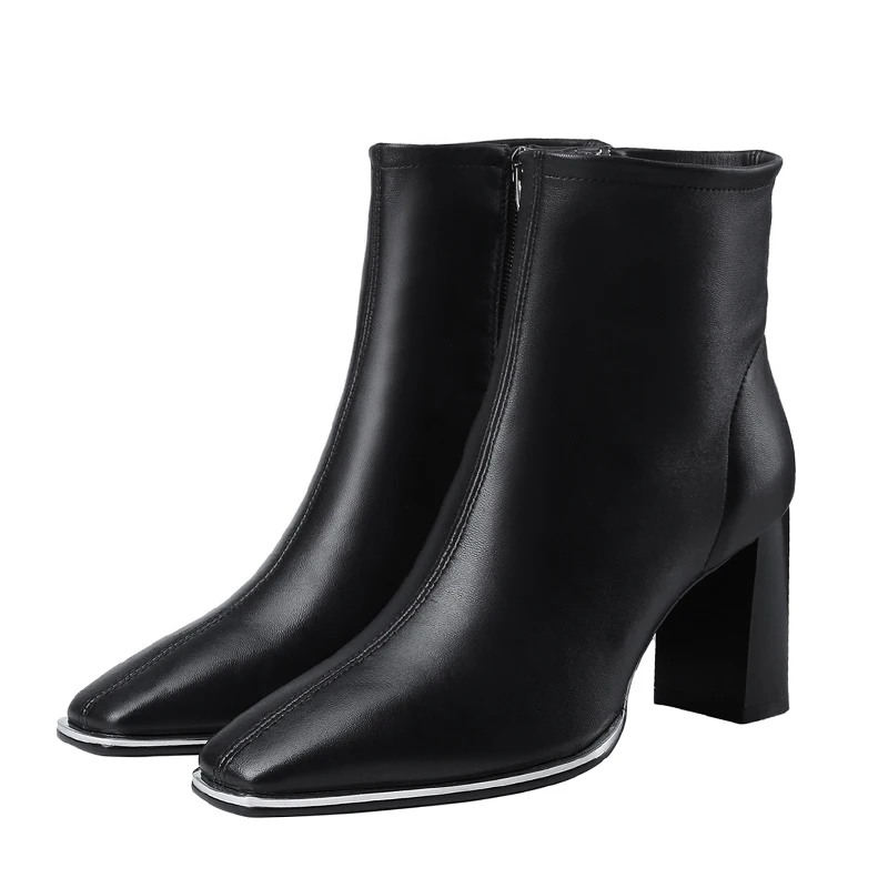 ISNOM/Новинка Ботильоны из натуральной кожи Женские ботинки на Высоком толстом