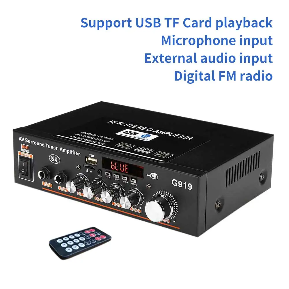 Мини Bluetooth аудио усилитель мощности HIFI FM 110V/200V 12V AUX USB Mic вход для автомобиля