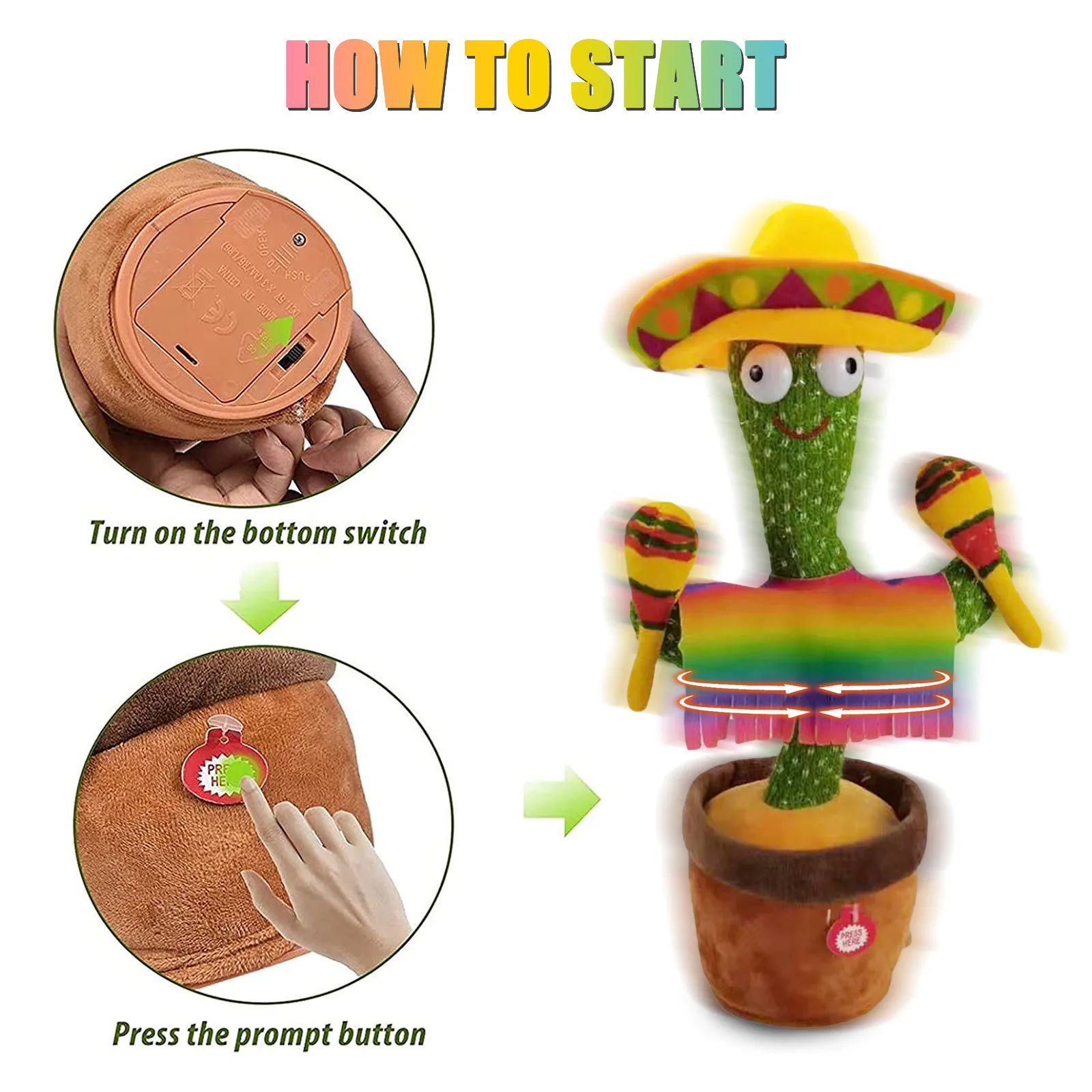 

Dancing Samba Cactus Plush Toys Colorful Clothes Funny Singing Electronic Toy Musical Sand Hammer Decompression Education